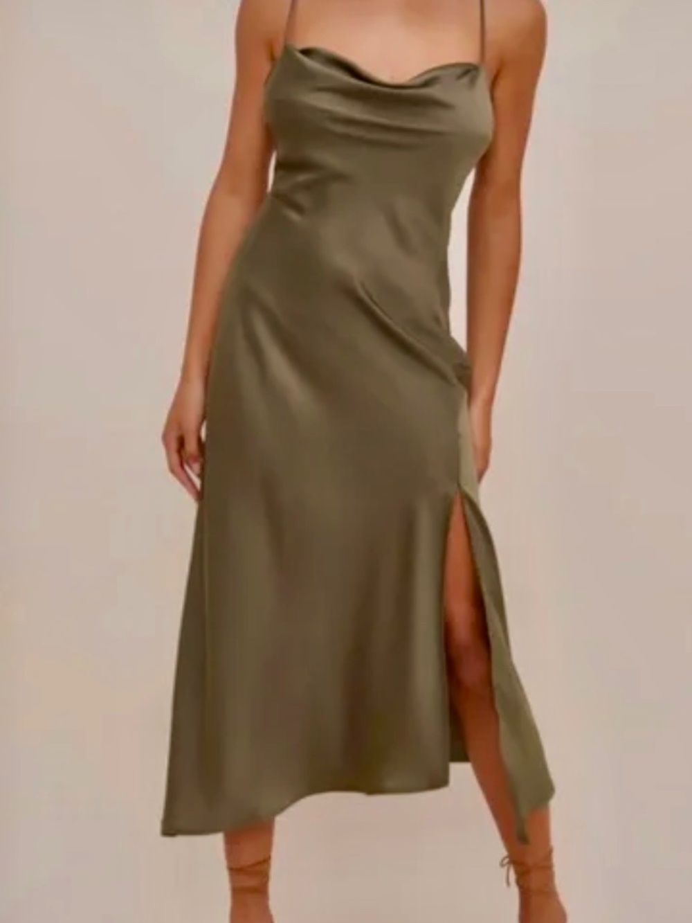 ASTR satin olive green dress
